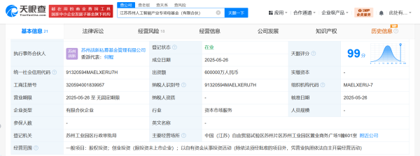 股票配资指数指南 苏州人工智能产业专项母基金登记成立 出资额60亿元